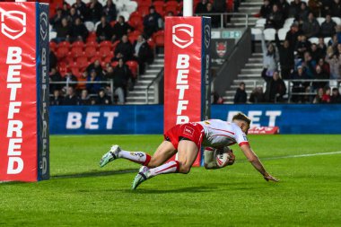 St. Helens takımından Tommy Makinson, 25 Nisan 202 'de St Helens - Huddersfield Giants maçında St Helens, St Helens, İngiltere' de oynanan Betfred Süper Lig 9.