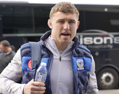 Warrington Wolves takımından Sam Powell, 27 Nisan 202 'de Salford Community Stadyumu' nda oynanan Salford Red Devils vs Warrington Wolves maçından önce stadyuma geldi.