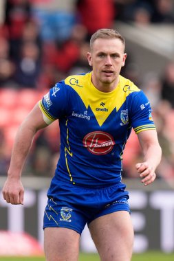 Warrington Wolves 'tan Ben Currie Betfred Süper Lig 9. Maçı sırasında Salford Red Devils, Warrington Wolves' a karşı Salford Community Stadyumu, Eccles, Birleşik Krallık, 27 Nisan 202