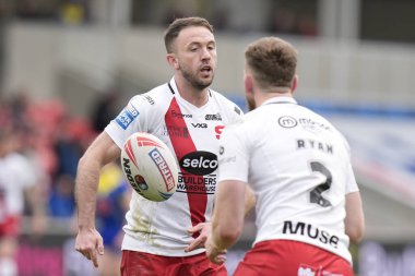 Salford Red Devils takımından Ryan Brierley, Salford Red Devils 'in 27 Nisan 202' de Salford Community Stadyumu 'ndaki Salford Red Devils vs Warrington Wolves maçında Salford Red Devils' e pasladı.