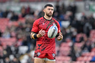 Leigh Leopards 'dan Dan Norman maç öncesinde ısınıyor, Betfred Süper Lig 9. Raundda Leigh Leopards' a karşı Catalans Dragons Leigh Spor Köyü, Leigh, İngiltere, 26 Nisan 202