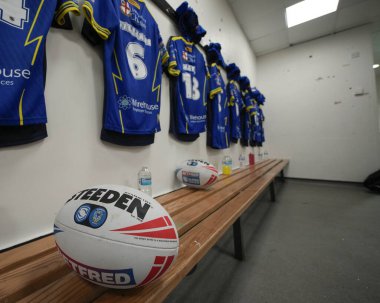 Salford Ulusal Stadyumu 'ndaki Wolves soyunma odasının genel görünümü Betfred Süper Lig 9. Maçı öncesi Salford Red Devils vs Warrington Wolves Salford Community Stadyumu, Eccles, Birleşik Krallık, 27 Nisan 202