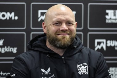 Simon Grix Hull FC, 28 Nisan 202 'de MKM Stadyumu' nda oynanan Betfred Süper Lig 9. Maçı 'nda basın toplantısının baş antrenörü Hull FC, Leeds Rhinos' a karşı.