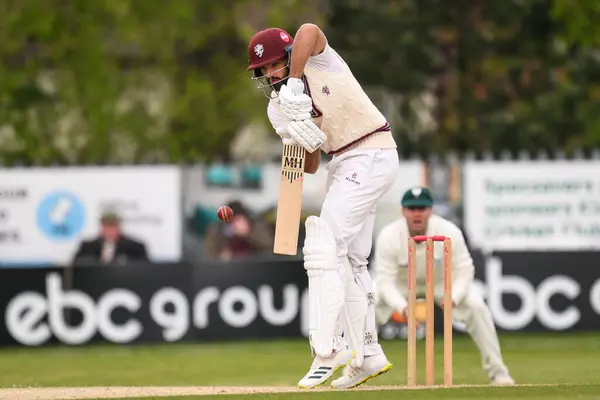 stock image Andy Umeed of Somerset plays a defensive shot during the Vitality County Championship Division 1 match Worcestershire vs Somerset at Kidderminster Cricket Club, Kidderminster, United Kingdom, 26th April 202