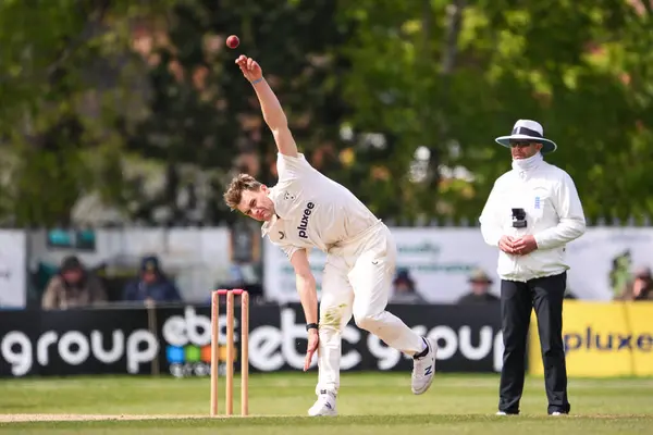 stock image Ben Gibbon of Worcestershire delivers the ball during the Vitality County Championship Division 1 match Worcestershire vs Somerset at Kidderminster Cricket Club, Kidderminster, United Kingdom, 26th April 202