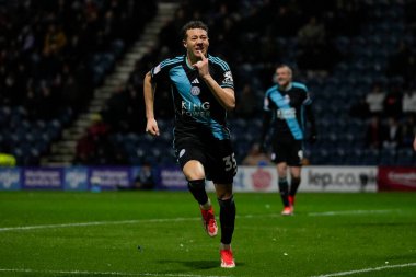 Leicester City 'den Kasey McAteer, 29 Nisan 202' de İngiltere 'nin Deepdale kentinde oynanan Sky Bet Şampiyonası' nda skor skorunu 0-3 olarak kutluyor.