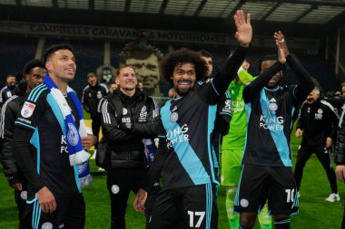 Hamza Choudhury of Leicester City celebrates after becoming champions with their 0-3 win in the Sky Bet Championship match Preston North End vs Leicester City at Deepdale, Preston, United Kingdom, 29th April 202 clipart