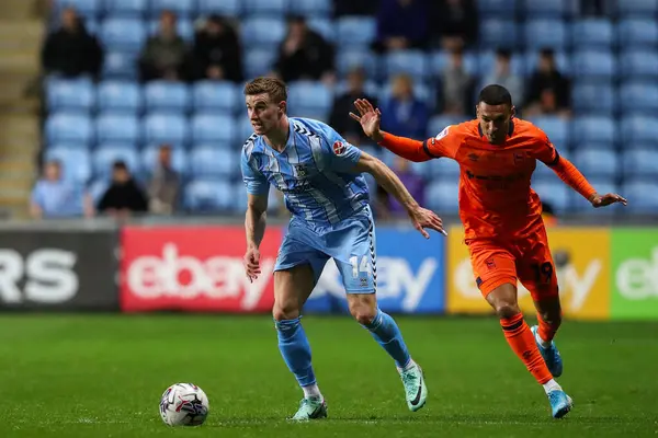 stock image Ben Sheaf of Coventry City holds off Kayden Jackson of Ipswich Town during the Sky Bet Championship match Coventry City vs Ipswich Town at Coventry Building Society Arena, Coventry, United Kingdom, 30th April 202
