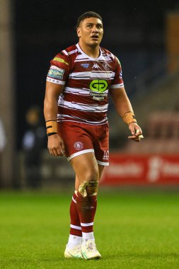 Wigan Warriors takımından Patrick Mago 10. Betfred Süper Lig karşılaşmasında Wigan Warriors, DW Stadyumu 'nda Dragons' a karşı, 2 Mayıs 2024 