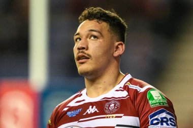 Wigan Warriors takımından Tyler Dupree, 10. Betfred Süper Lig karşılaşmasında Wigan Warriors, Catalans Dragons 'a karşı DW Stadyumu, Wigan, İngiltere, 2 Mayıs 2024 