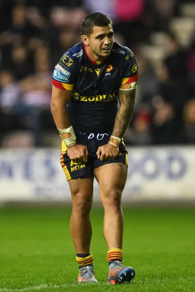 stock image Jayden Nikorima of Catalan Dragons during the Betfred Super League Round 10 match Wigan Warriors vs Catalans Dragons at DW Stadium, Wigan, United Kingdom, 2nd May 2024 