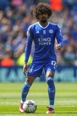 Leicester City 'den Hamza Choudhury, Leicester City ile Blackburn Rovers arasındaki maç sırasında King Power Stadyumu, Leicester, İngiltere' de 4 Mayıs 2024 'te oynanacak.