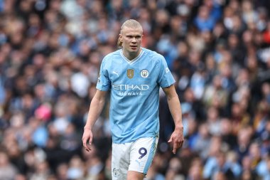 Manchester City ile Wolverhampton Wanderers arasında oynanan Premier League maçı sırasında Manchester City 'den Erling Haaland, Etihad Stadyumu, Manchester, 4 Mayıs 2024