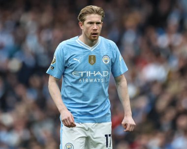 Premier Lig karşılaşmasında Manchester City ile Wolverhampton Wanderers maçında Kevin De Bruyne, Etihad Stadyumu, Manchester, Birleşik Krallık, 4 Mayıs 2024