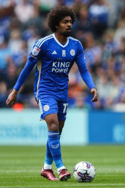 Leicester City 'den Hamza Choudhury, Leicester City ile Blackburn Rovers arasındaki maç sırasında King Power Stadyumu, Leicester, İngiltere' de 4 Mayıs 2024 'te oynanacak.