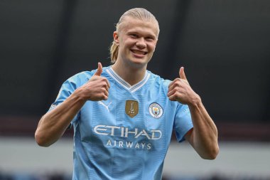 Erling Haaland  of Manchester City celebrates his goal to make it 1-0 during the Premier League match Manchester City vs Wolverhampton Wanderers at Etihad Stadium, Manchester, United Kingdom, 4th May 2024 clipart