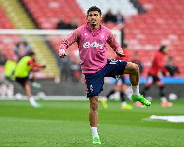 Nottingham Ormanı 'ndan Morgan Gibbs-White Premier League maçı sırasında İngiltere' nin Sheffield Lane şehrinde oynanan Sheffield United-Nottingham Forest maçında ısınma turunda... 