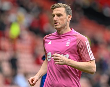 Nottingham Ormanı 'ndan Chris Wood Premier League maçı sırasında Bramall Lane, Sheffield, İngiltere' de oynanan Sheffield United-Nottingham Forest maçında ısınma turunda... 