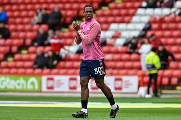 stock image Willy Boly of Nottingham Forest in the pregame warmup session during the Premier League match Sheffield United vs Nottingham Forest at Bramall Lane, Sheffield, United Kingdom, 4th May 2024 