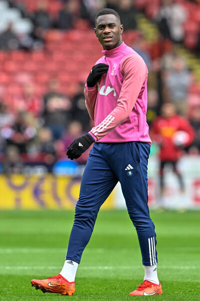Moussa Niakhat of Nottingham Forest in the pregame warmup session during the Premier League match Sheffield United vs Nottingham Forest at Bramall Lane, Sheffield, United Kingdom, 4th May 2024 