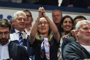 Bolton Wonderers chairman Sharon Brittan applauds the fans as they chant her name during the Sky Bet League 1 Play-offs Semi-final second leg match Bolton Wanderers vs Barnsley at Toughsheet Community Stadium, Bolton, United Kingdom, 7th May 2024 clipart
