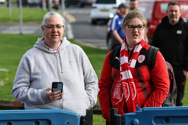 stock image Barnsley fans arrive during the Sky Bet League 1 Play-offs Semi-final second leg match Bolton Wanderers vs Barnsley at Toughsheet Community Stadium, Bolton, United Kingdom, 7th May 2024