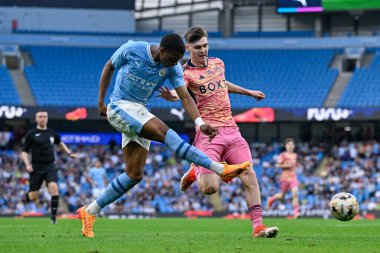 Farid Alfa-Ruprecht, Manchester City - Leeds United maçında 10 Mayıs 2024 tarihinde Etihad Stadyumu, İngiltere 'de oynanan FA Gençler Kupası final maçında gol atarken görülüyor. 