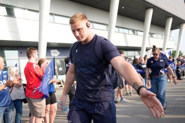 Sale Sharks No.8 Jean-Luc Du Preez arrives at the stadium before the Gallagher Premiership match Sale Sharks vs Leicester Tigers at Salford Community Stadium, Eccles, United Kingdom, 10th May 2024  clipart