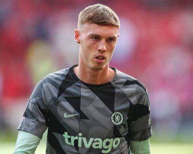 Chelsea 'den Cole Palmer Premier Lig karşılaşması öncesinde Nottingham Forest Chelsea' ye karşı 11 Mayıs 2024 'te City Ground, Nottingham, İngiltere' de oynanan maç öncesi ısınma maçında