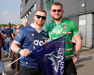 Sharks and Tigers fans await the players arrival before the Gallagher Premiership match Sale Sharks vs Leicester Tigers at Salford Community Stadium, Eccles, United Kingdom, 10th May 2024   clipart