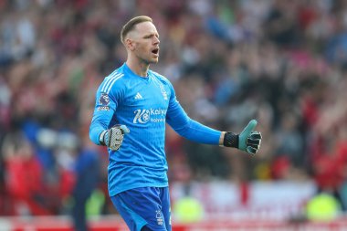 Nottingham Ormanı 'ndan Matz Sels, 11 Mayıs 2024' te İngiltere 'nin Nottingham City Ground, Nottingham, İngiltere' de oynanan Premier League maçında 2-1 'lik galibiyet golünü kutluyor.