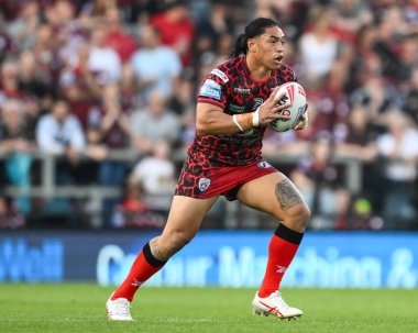 Leigh Leoparları 'ndan Tom Amone, 10 Mayıs 2024' te Leigh Spor Köyü 'nde oynanan Betfred Süper Lig 11. Raundunda Leigh Leopards ve Salford Red Devils maçında ara verdi. 