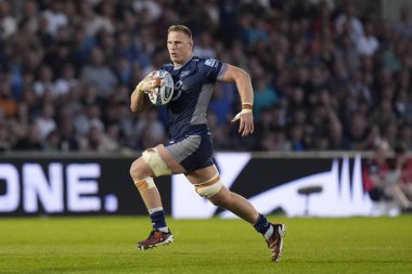 Sale Sharks 8 numara Jean-Luc Du Preez Gallagher Premiership maçında Salford Community Stadyumu, Eccles, Birleşik Krallık 'ta Sale Sharks vs Leicester Tigers maçında mola verdi. 