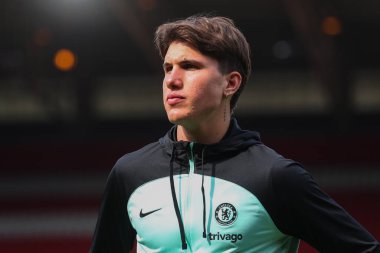 Chelsea 'den Cesare Casadei Premier Lig karşılaşması öncesinde Nottingham Forest Chelsea' ye karşı City Ground, Nottingham, İngiltere 'de 11 Mayıs 2024' te geldi.