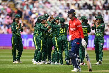 Muneeba Ali of Pakistan celebrates running out Freya Kemp of England during the First T20 International match England women vs Pakistan women at Edgbaston, Birmingham, United Kingdom, 11th May 2024  clipart