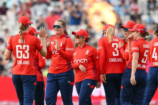 Stock image Sophie Ecclestone of England celebrates taking the wicket of Natalia Parvaiz of Pakistan during the First T20 International match England women vs Pakistan women at Edgbaston, Birmingham, United Kingdom, 11th May 2024 