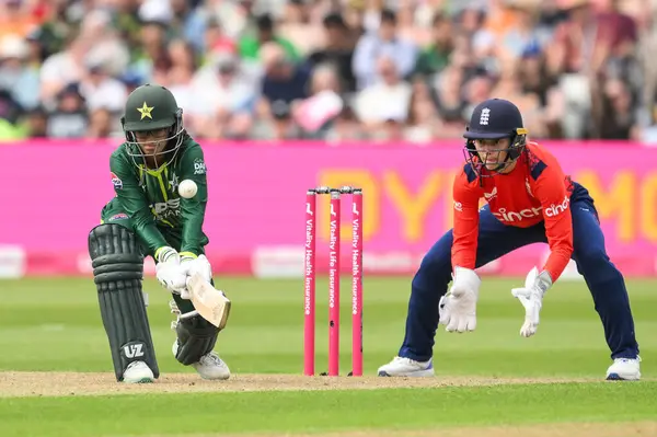 stock image Muneeba Ali of Pakistan plays the reverse sweep during the First T20 International match England women vs Pakistan women at Edgbaston, Birmingham, United Kingdom, 11th May 2024 