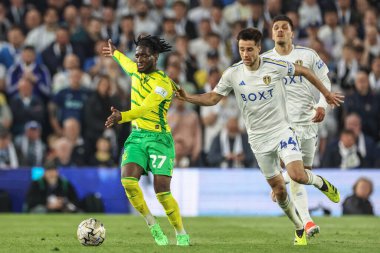 Jonathan Rowe of Norwich City appeals for a foul after Ilia Gruev of Leeds United tugs his shirt during the Sky Bet Championship Play-off Semi Final Second Leg Leeds United vs Norwich City at Elland Road, Leeds, United Kingdom, 16th May 2024  clipart