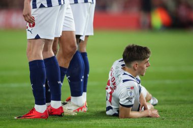 Tom Fellows of West Bromwich Albion joins the free kick wall, during the Sky Bet Championship Play-Off Semi-Final Second Leg match Southampton vs West Bromwich Albion at St Mary's Stadium, Southampton, United Kingdom, 17th May 2024 clipart