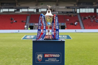 The Betfred Challenge Cup trophy during the Betfred Women's Challenge Cup match St Helens Women vs York City Knights Women at Eco-Power Stadium, Doncaster, United Kingdom, 18th May 2024