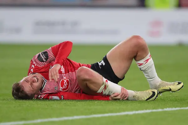 stock image David Brooks of Southampton goes down with an injury, during the Sky Bet Championship Play-Off Semi-Final Second Leg match Southampton vs West Bromwich Albion at St Mary's Stadium, Southampton, United Kingdom, 17th May 2024