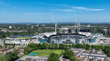 An aerial view of the Etihad Stadium ahead of the Premier League match Manchester City vs West Ham United at Etihad Stadium, Manchester, United Kingdom, 19th May 2024 