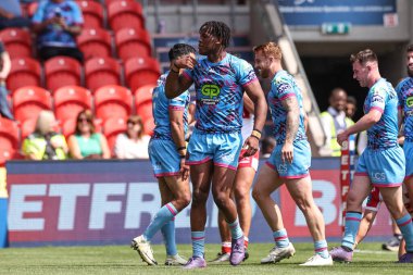 Wigan Warriors 'dan Junior Nsemba, 18 Mayıs 2024' te Birleşik Krallık 'ın Doncaster kentindeki Eco-Power Stadyumu' nda düzenlenen Betfred Challenge Cup Yarı-Final Hull KR-Wigan Warriors karşılaşmasını kutluyor.