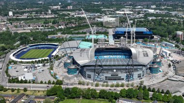 An aerial view of the Etihad Stadium ahead of the Premier League match Manchester City vs West Ham United at Etihad Stadium, Manchester, United Kingdom, 19th May 2024 