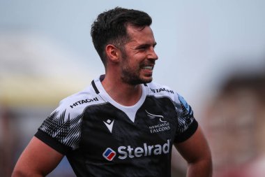 Newcastle Falcons 'dan Adam Scott, 18 Mayıs 2024' te İngiltere 'nin Kingsholm Stadyumu' nda oynanan Gallagher Premiership maçında Gloucester-Newcastle Falcons maçında tepki gösterdi. 