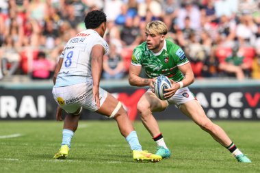 Ollie Hassell-Collins of Leicester Tigers makes a break during the Gallagher Premiership match Leicester Tigers vs Exeter Chiefs at Mattioli Woods Welford Road, Leicester, United Kingdom, 18th May 2024 clipart