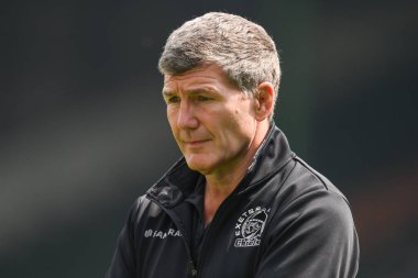 Exeter Şefleri Rugby Direktörü Rob Baxter Gallagher Premiership karşılaşması öncesinde ısınma öncesi Mattioli Woods Welford Road 'da Leicester Tigers Exeter Chiefs' e karşı Leicester, İngiltere, 18 Mayıs 2024