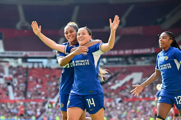 stock image Fran Kirby of Chelsea Women celebrates her goal to make it 0-6 Chelsea, during the The FA Women's Super League match Manchester United Women vs Chelsea FC Women at Old Trafford, Manchester, United Kingdom, 18th May 2024 