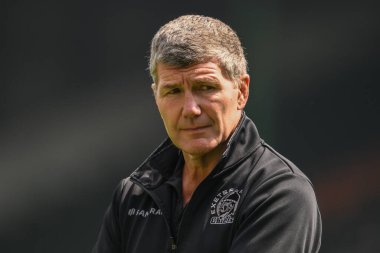 Exeter Şefleri Rugby Direktörü Rob Baxter Gallagher Premiership karşılaşması öncesinde ısınma öncesi Mattioli Woods Welford Road 'da Leicester Tigers Exeter Chiefs' e karşı Leicester, İngiltere, 18 Mayıs 2024