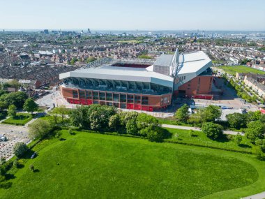 Anfield, Liverpool 'un Anfield, Liverpool' da 19 Mayıs 2024 'te oynanan Premier League maçı öncesinde Wolverhampton Wanderers' a genel bir bakış. 